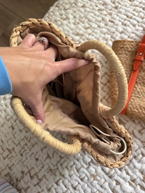 Zara Straw Tote with Bright Orange Trim and Handles - Picture 9 of 16